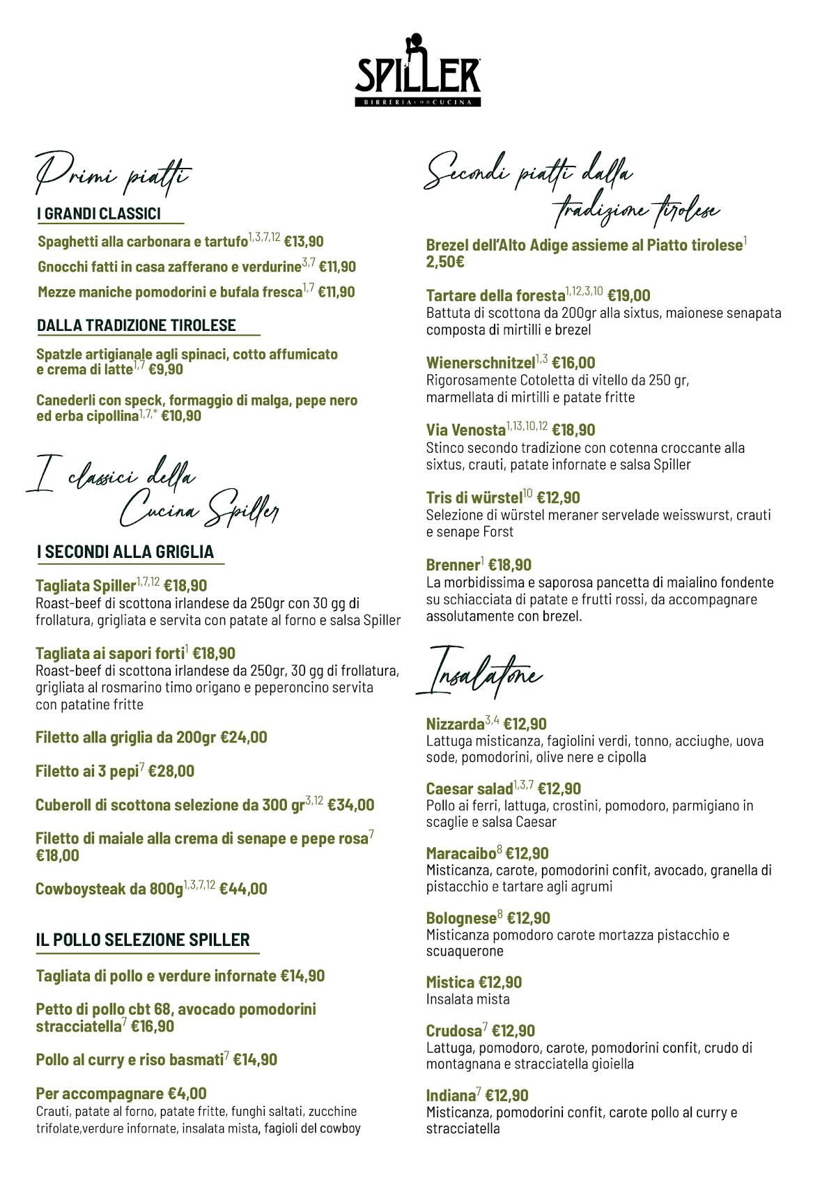 Menu di Spiller Padova 