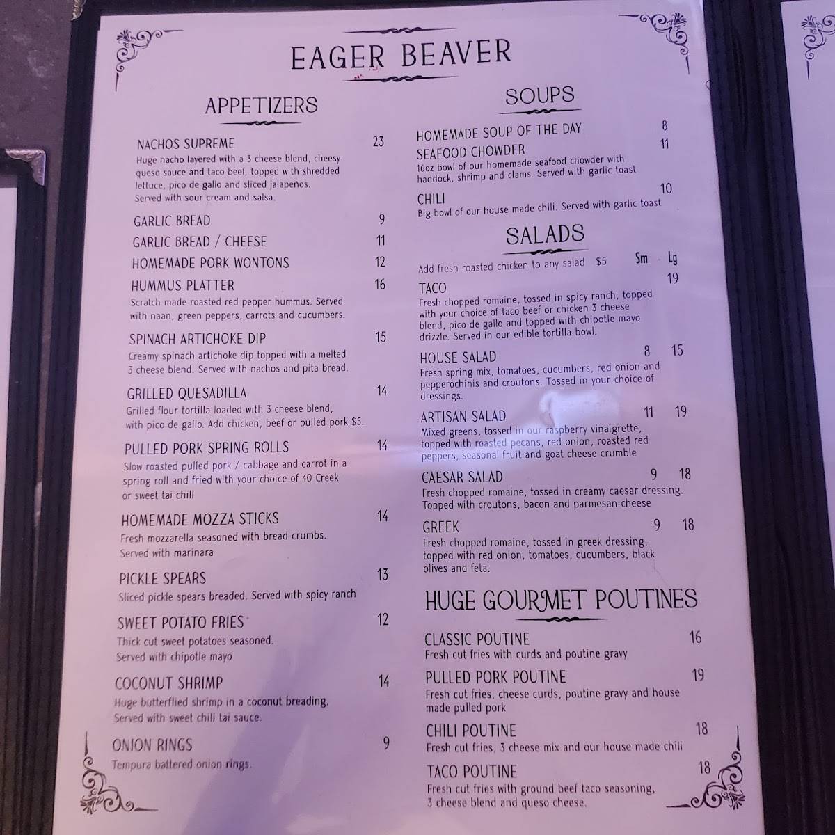 Menu At The Eager Beaver Eatery And Sports Bar The Usual Suspects