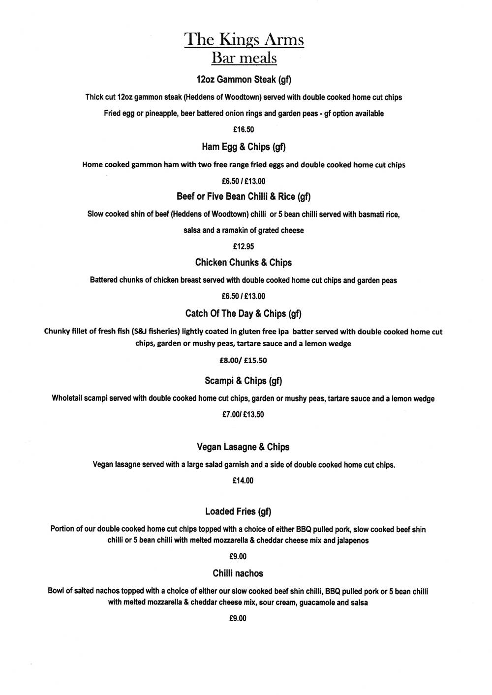 Menu At The Kings Arms Pub And Bar Hartland