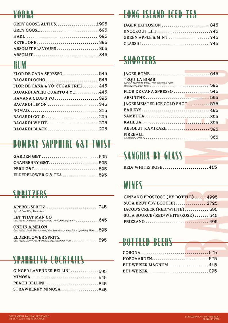 The Little Easy menu