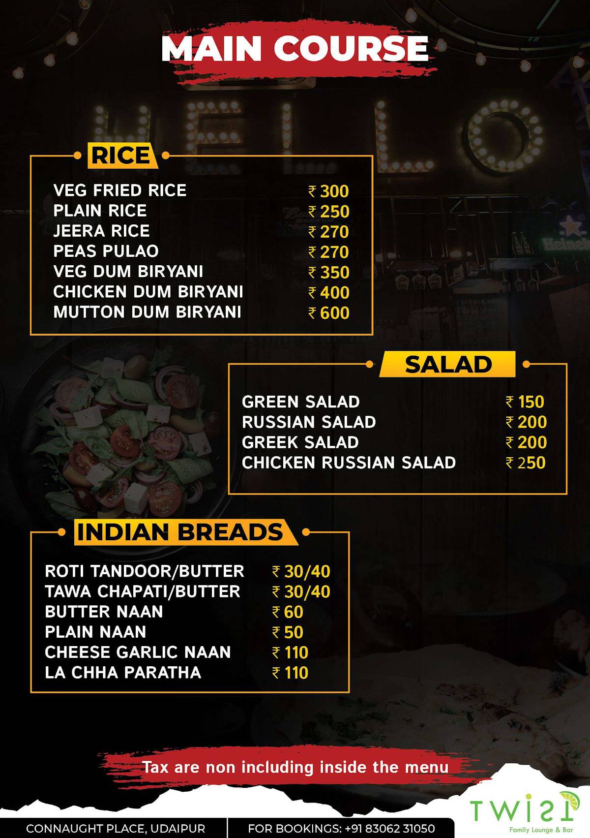 Twist Bar & Lounge menu