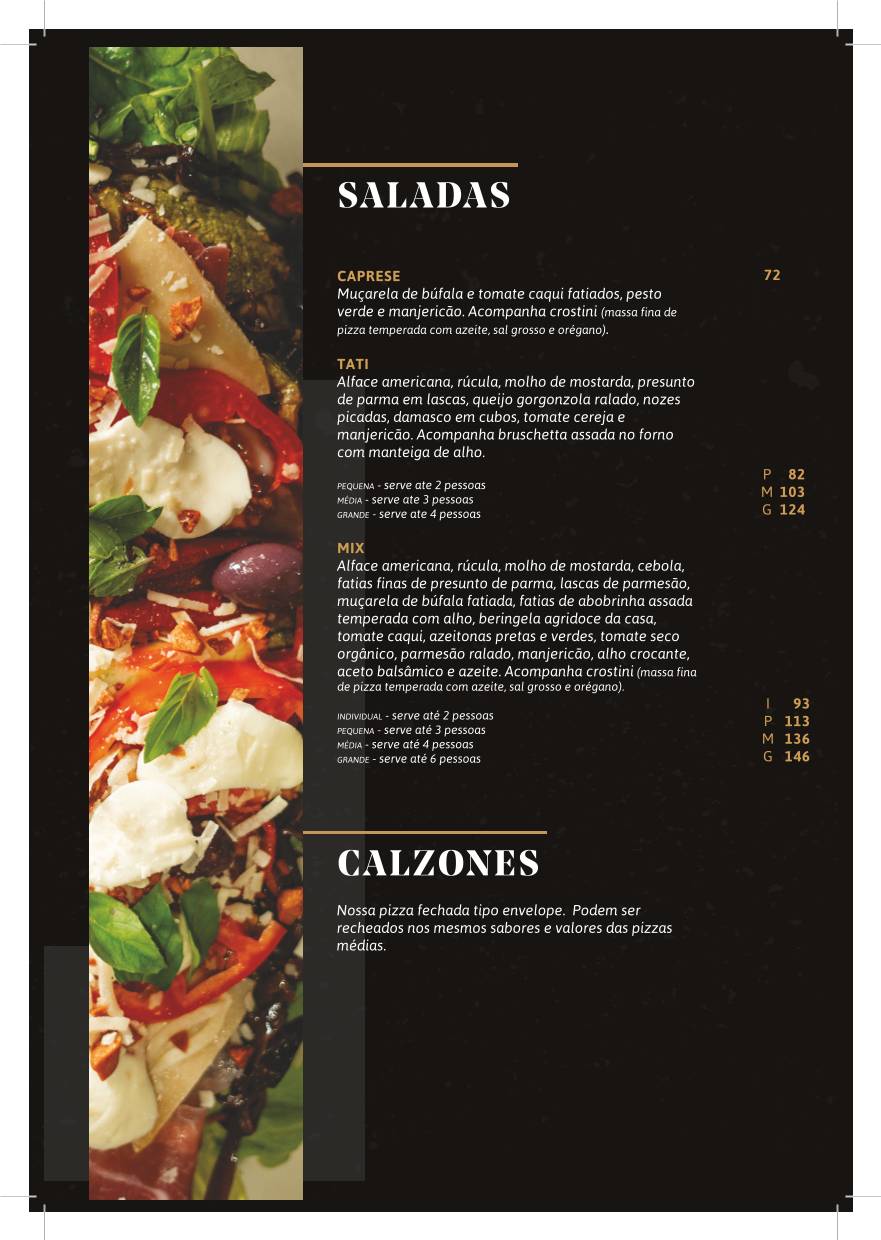 Valentina Pizzaria Asa Sul cardápio