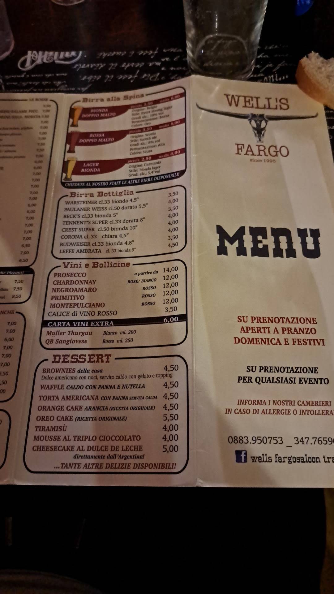 Menu di Wells Fargo Saloon 
