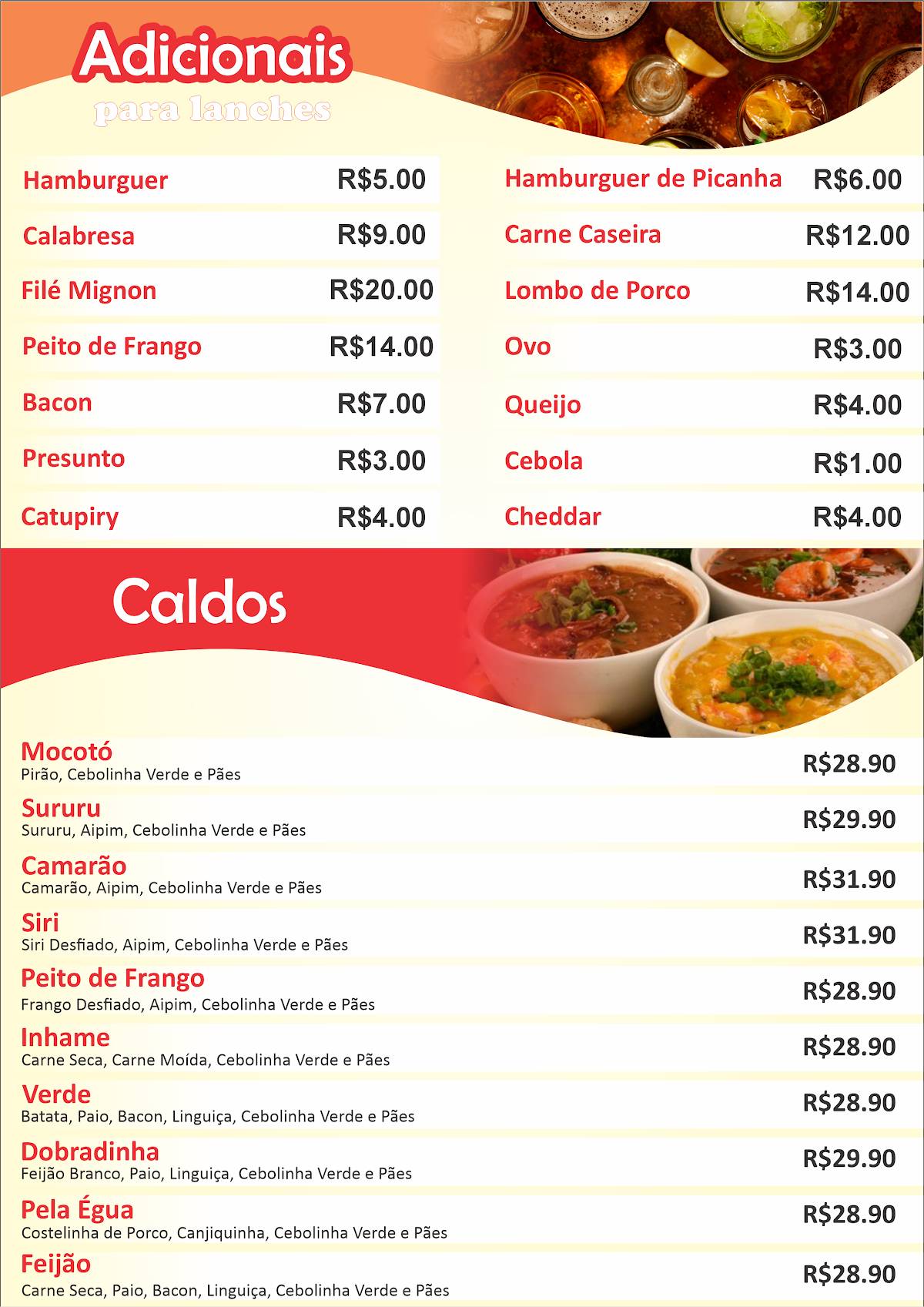 Xuxu Lanches cardápio