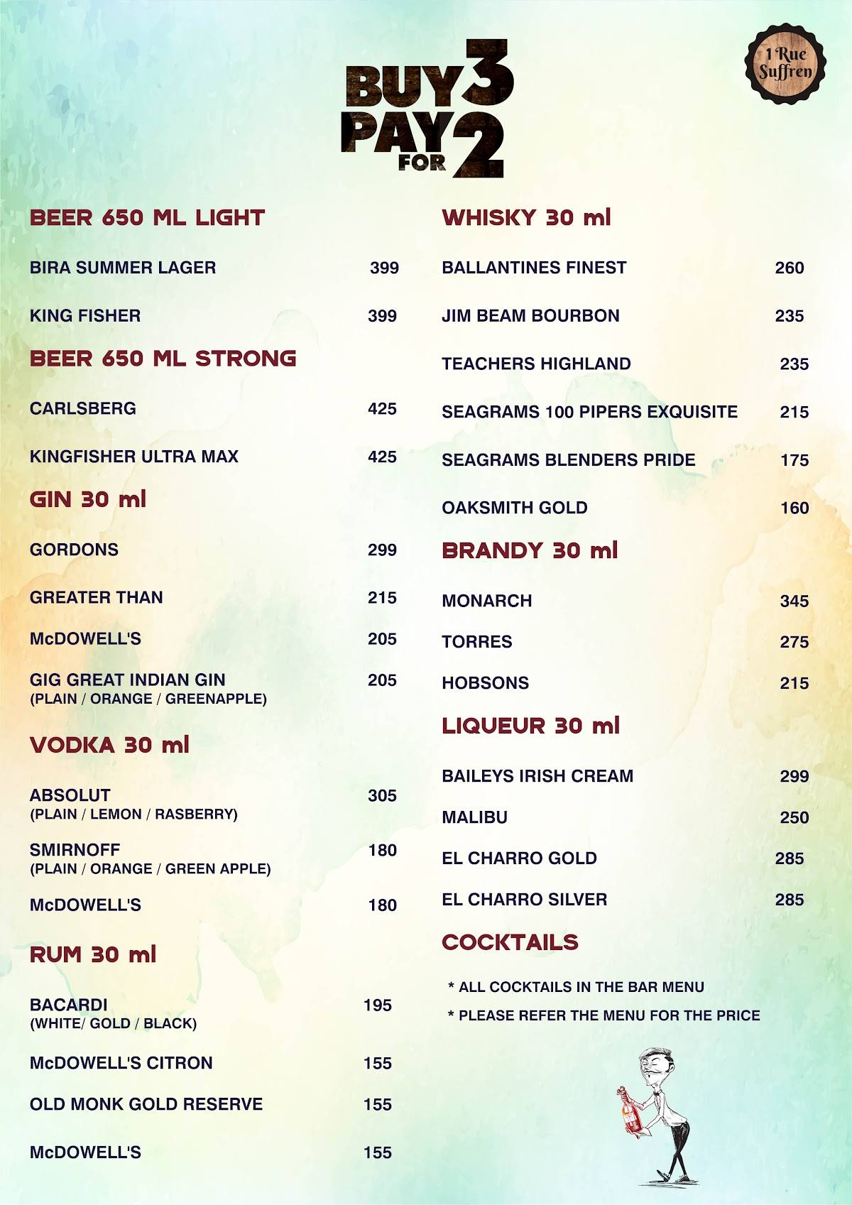 1 RUE SUFFREN - Best Resto Bar Restaurant in White Town - Pondicherry menu