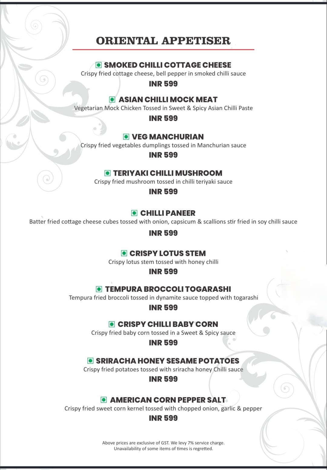 Exotica AKA Zafraan menu