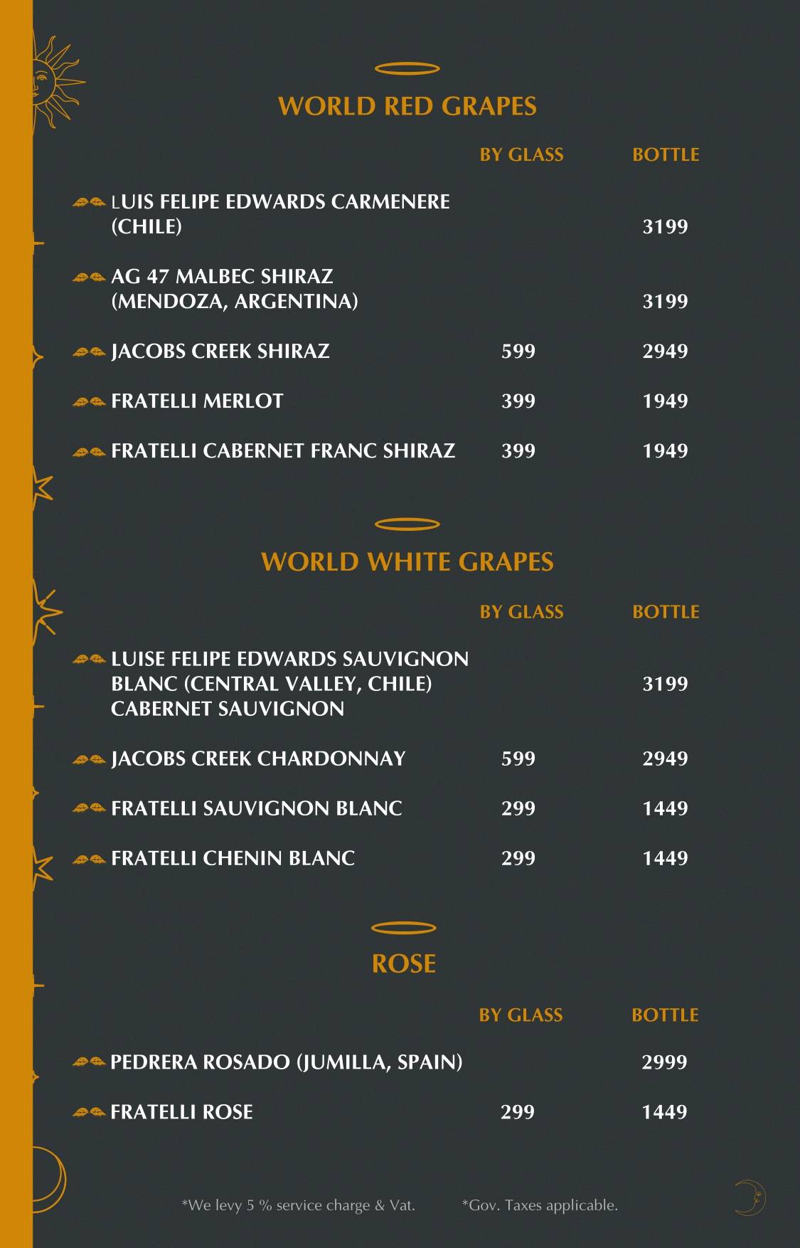 Heaven Rooftop & Club menu