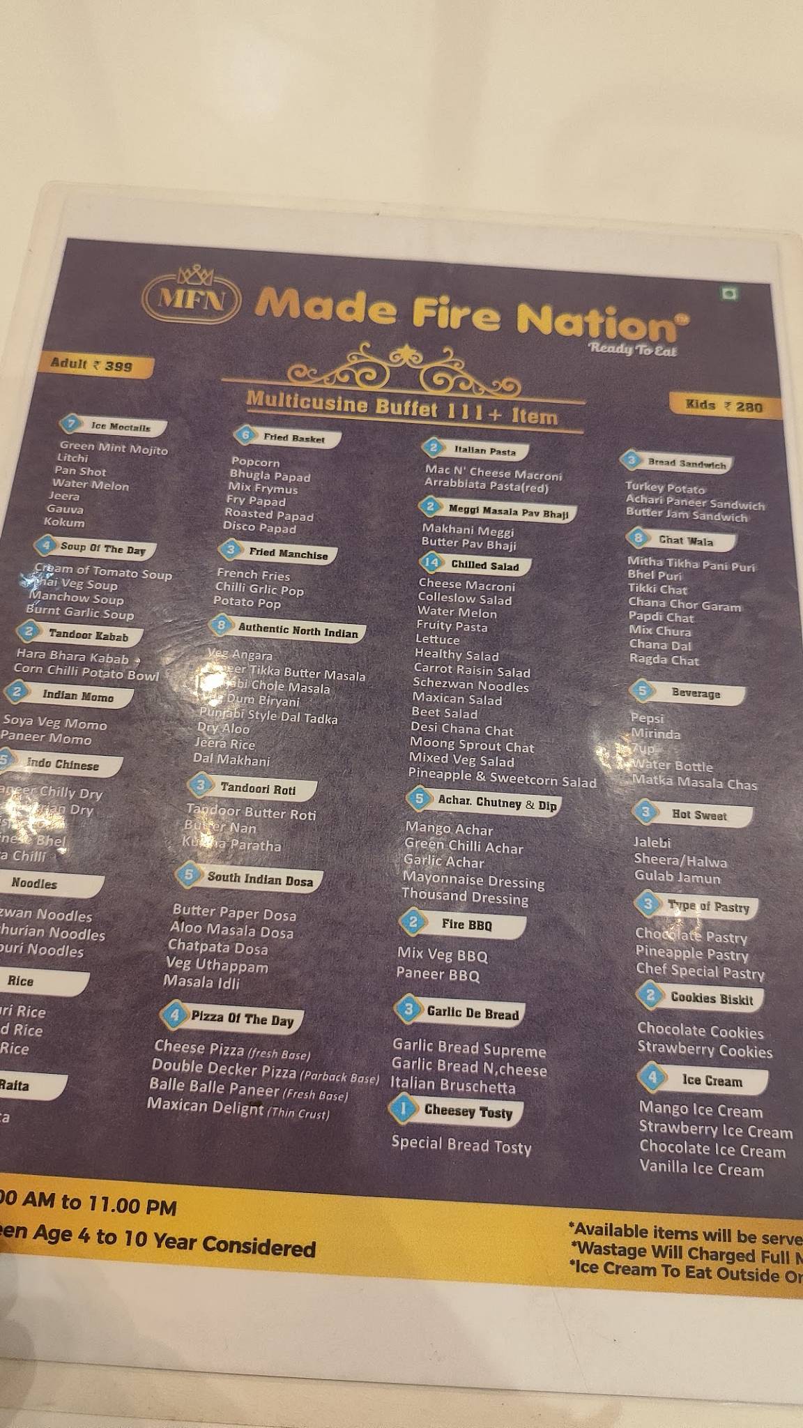 Made fire Nation menu