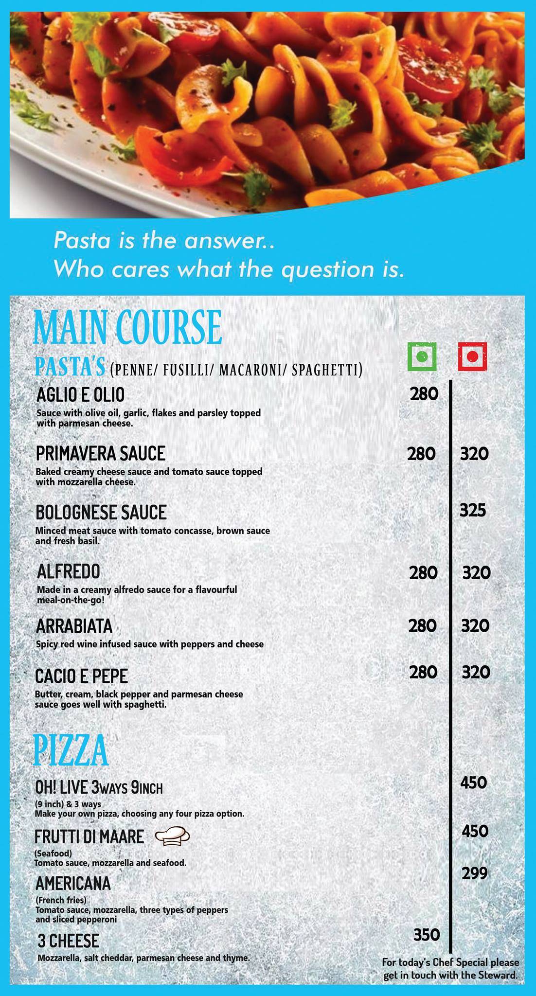 Oh Live menu