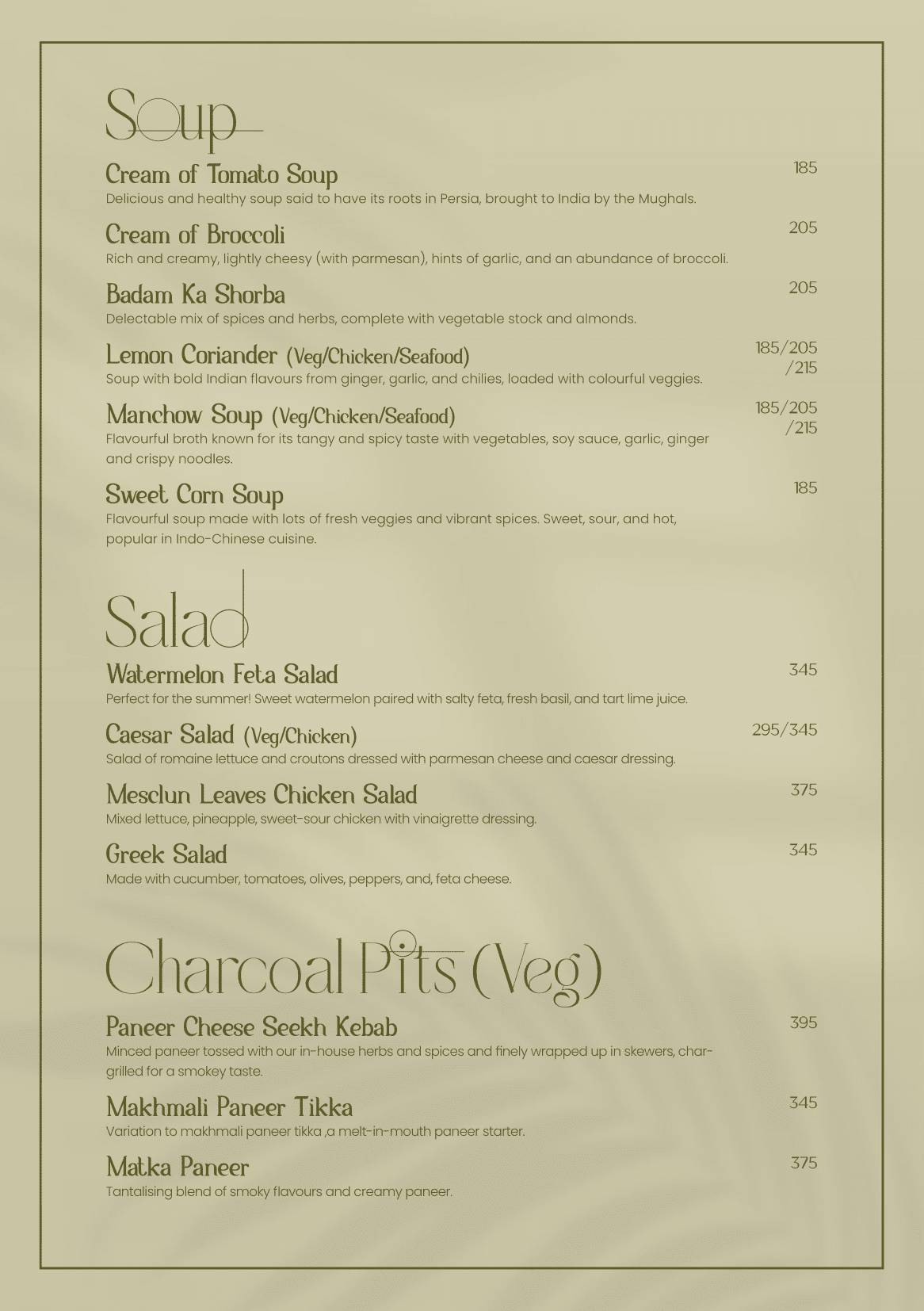 Tatini - Poolside Bar and Kitchen menu