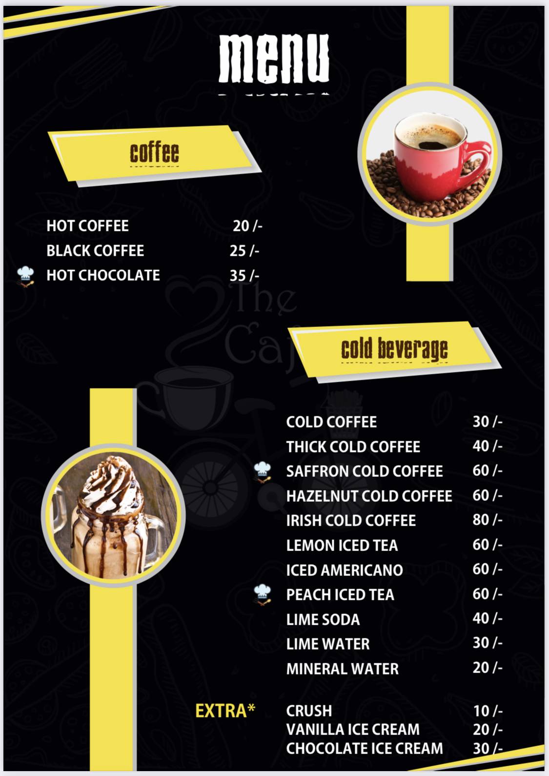 The Cafecle menu