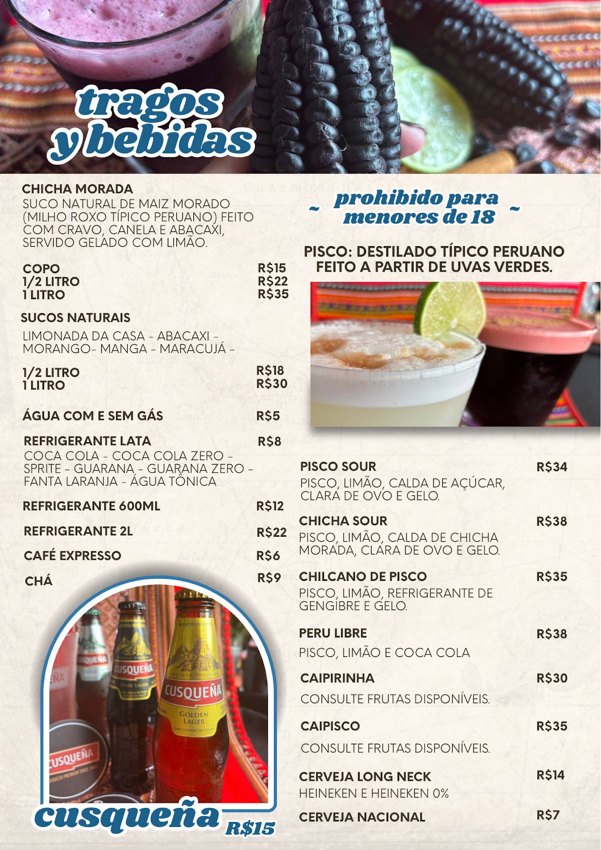 Punto Peru Culinária Peruana cardápio