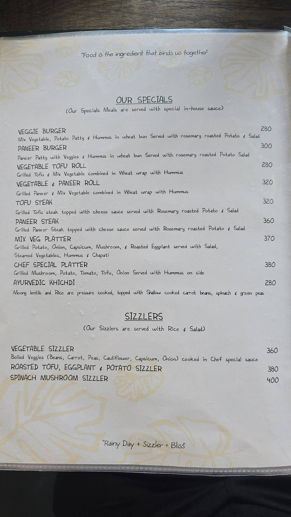 Punyah Cafe menu
