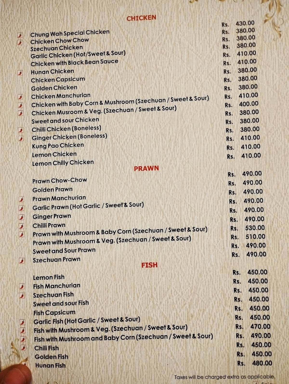 Chung Wah Chinese Restaurant menu