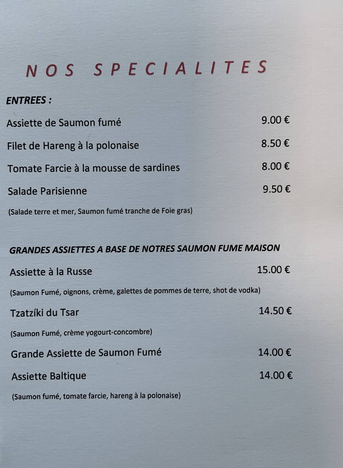Menu de Chez Martin