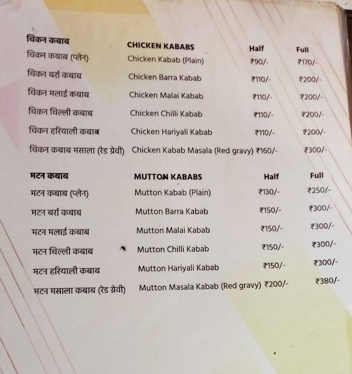 QURESHI KABAB menu