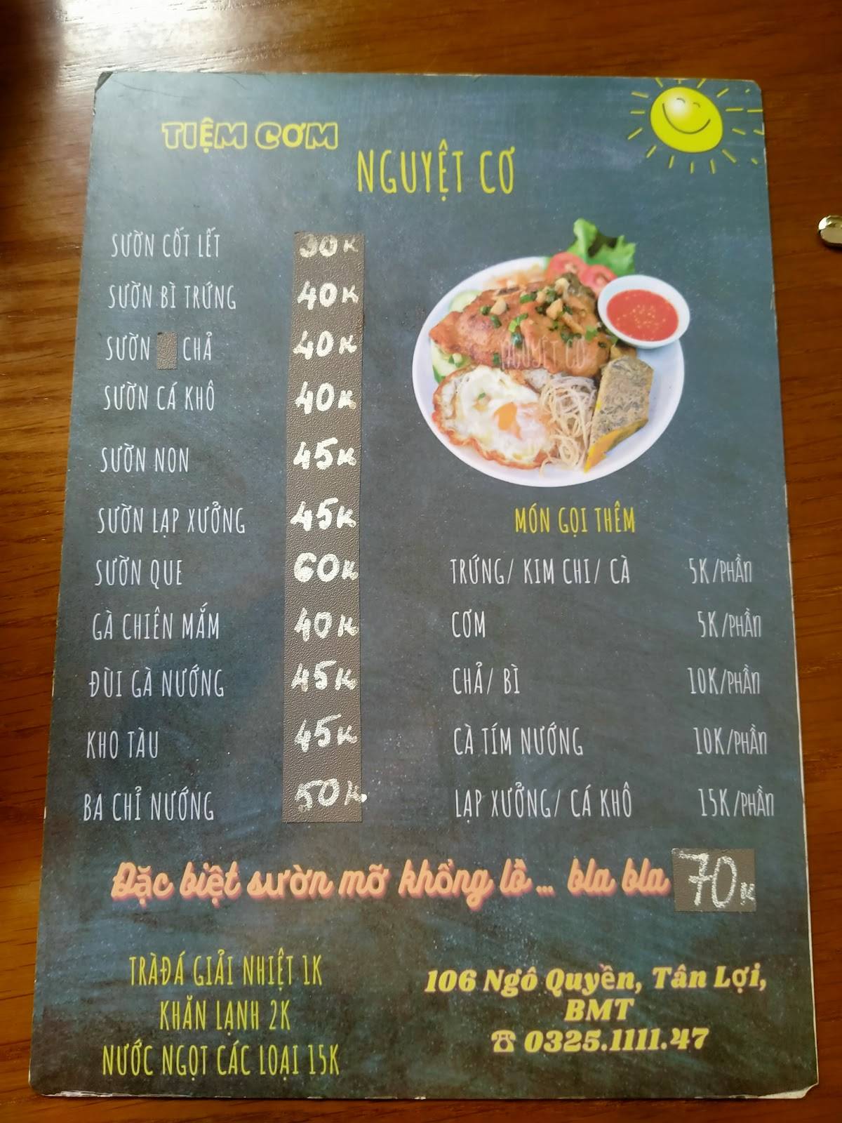 Menu at Quán cơm tấm Nguyệt Cơ restaurant, Buon Ma Thuot