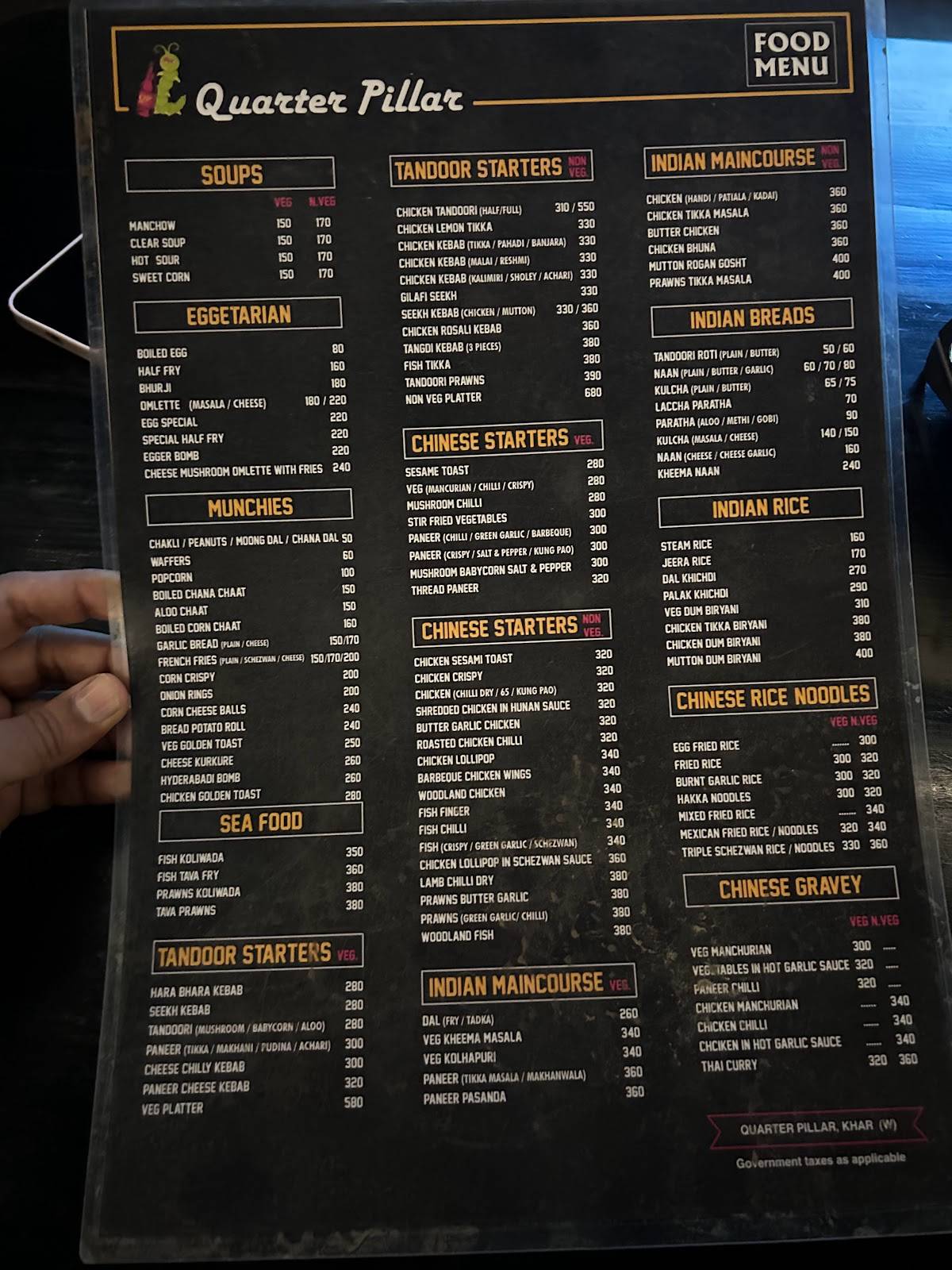 Quarter Pillar menu
