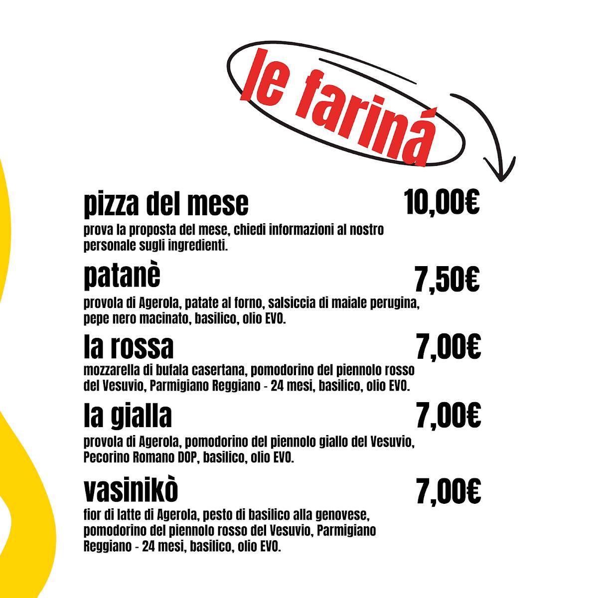 Menu di Pizzeria Fariná 