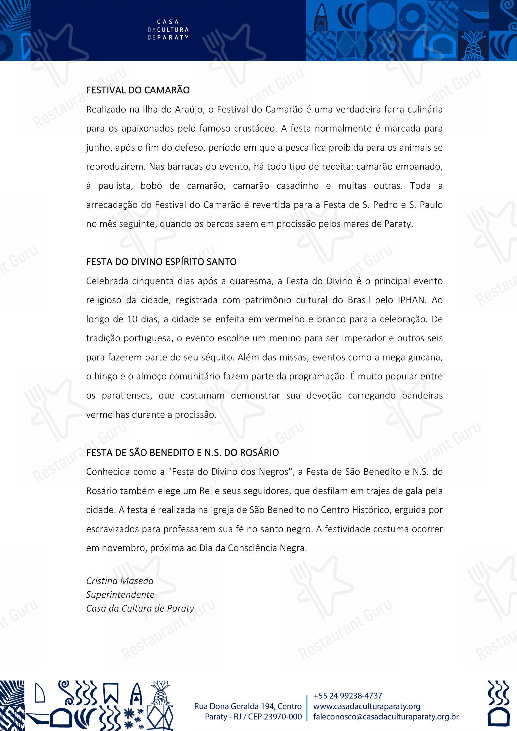 Quintal das Letras em Paraty - 菜单