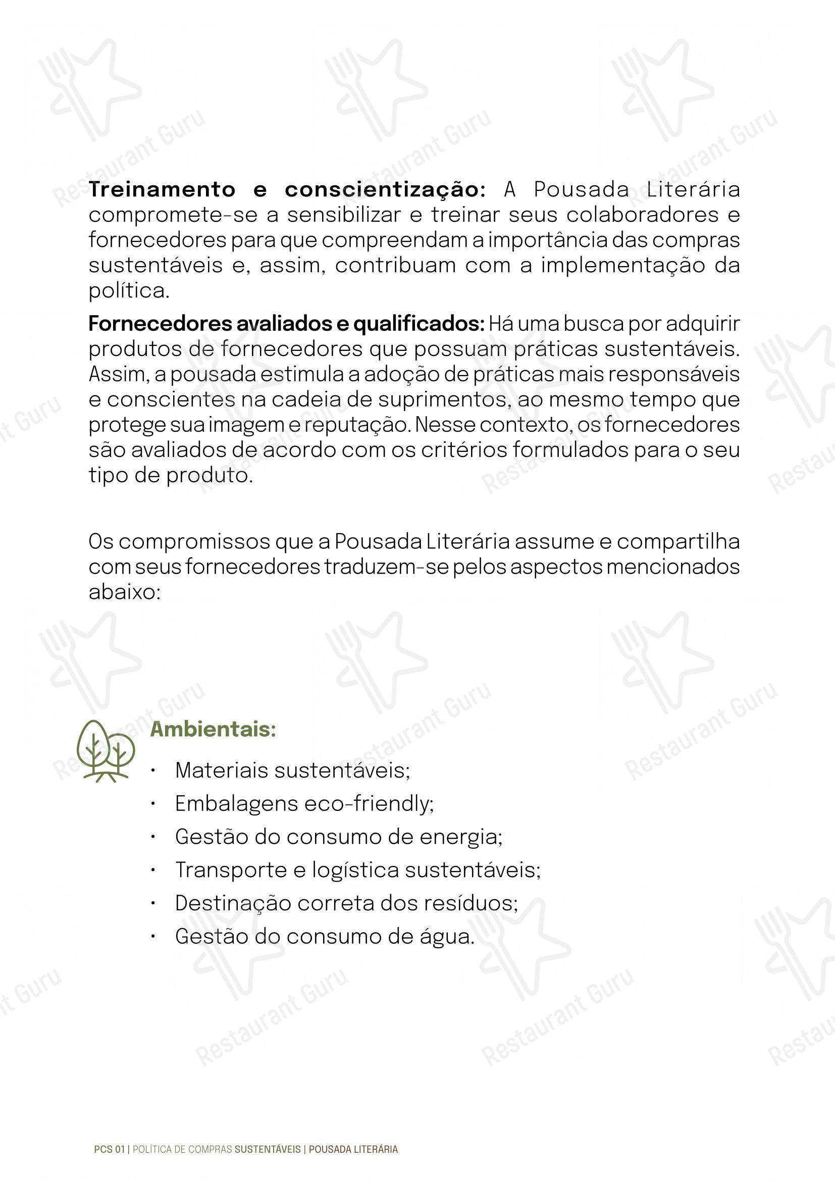 Quintal das Letras - Menu