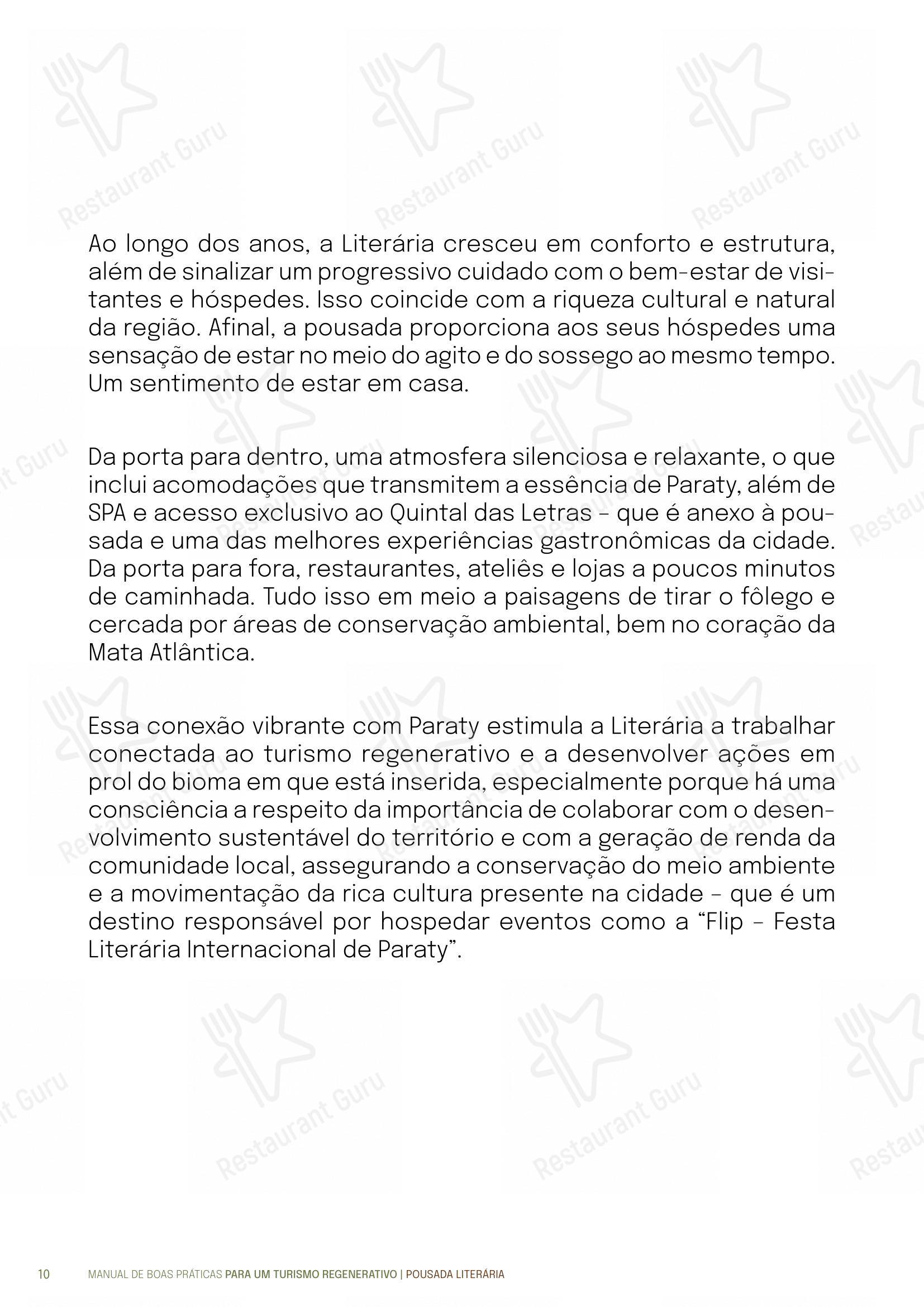 Menu bar para Quintal das Letras em Paraty