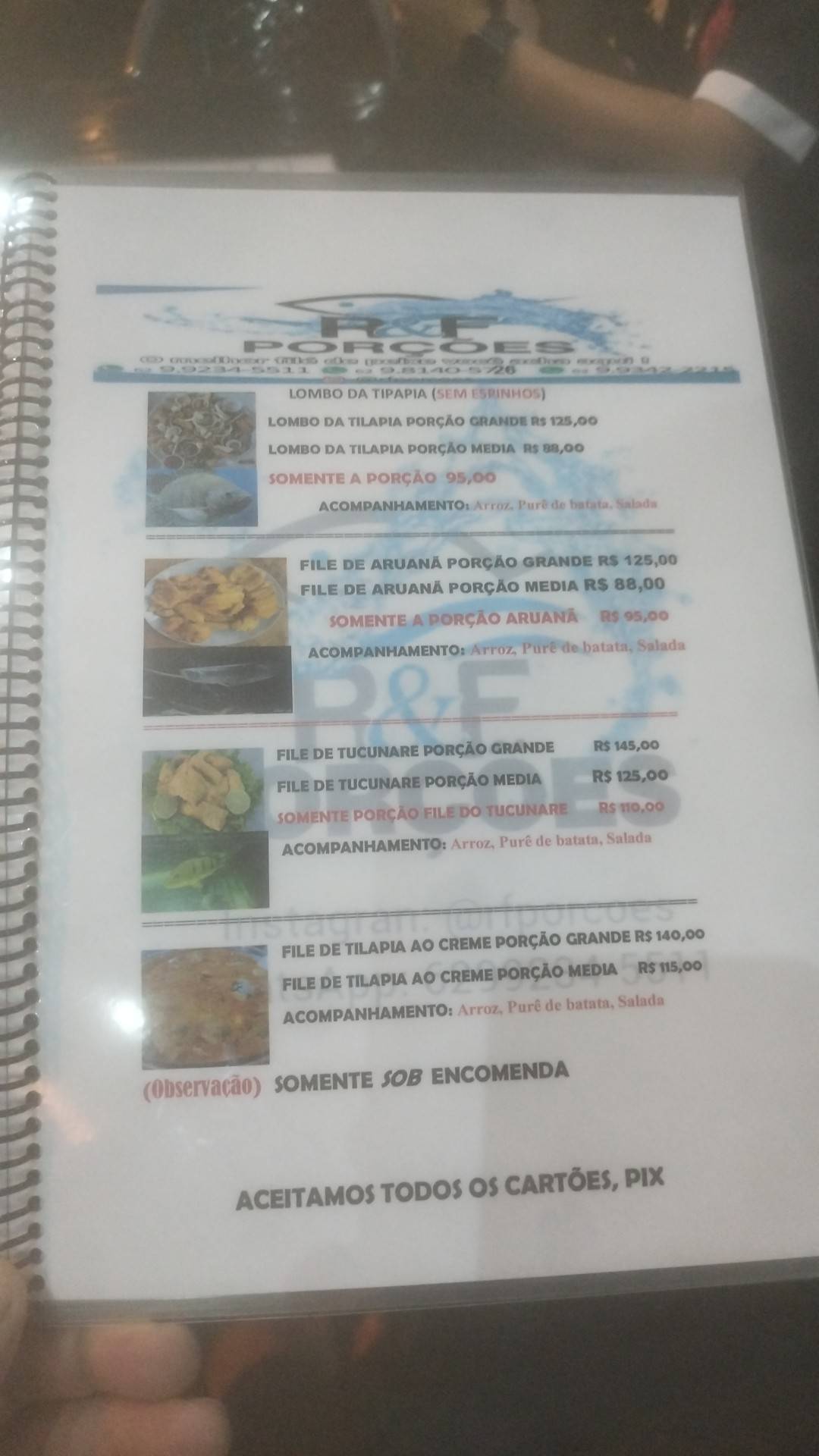 R&Fporções cardápio