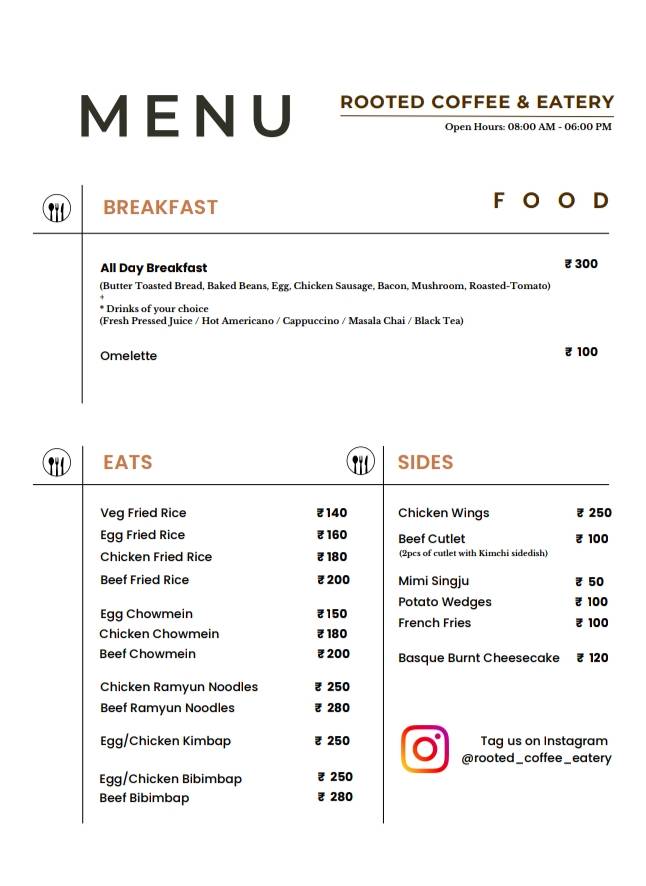 ROOTED Coffee & Eatery menu
