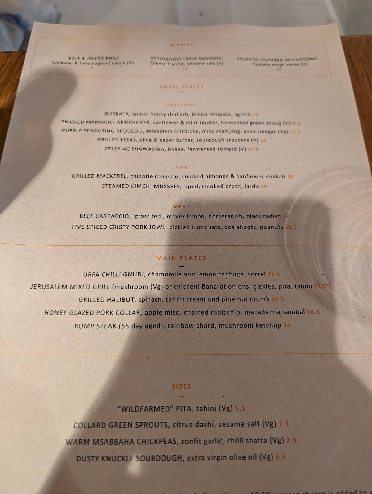 Menu at ROVI restaurant, London