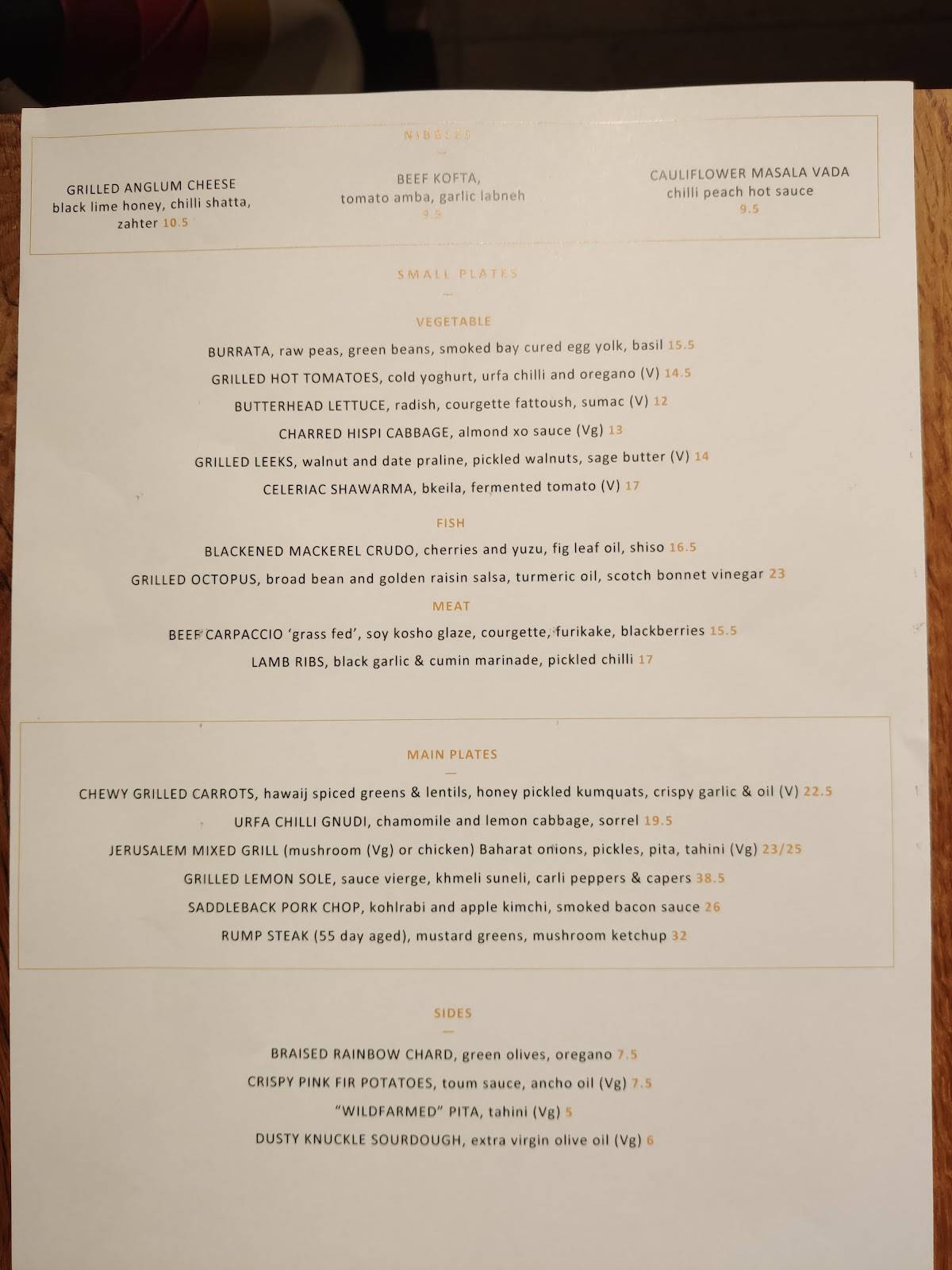 Menu at ROVI restaurant, London
