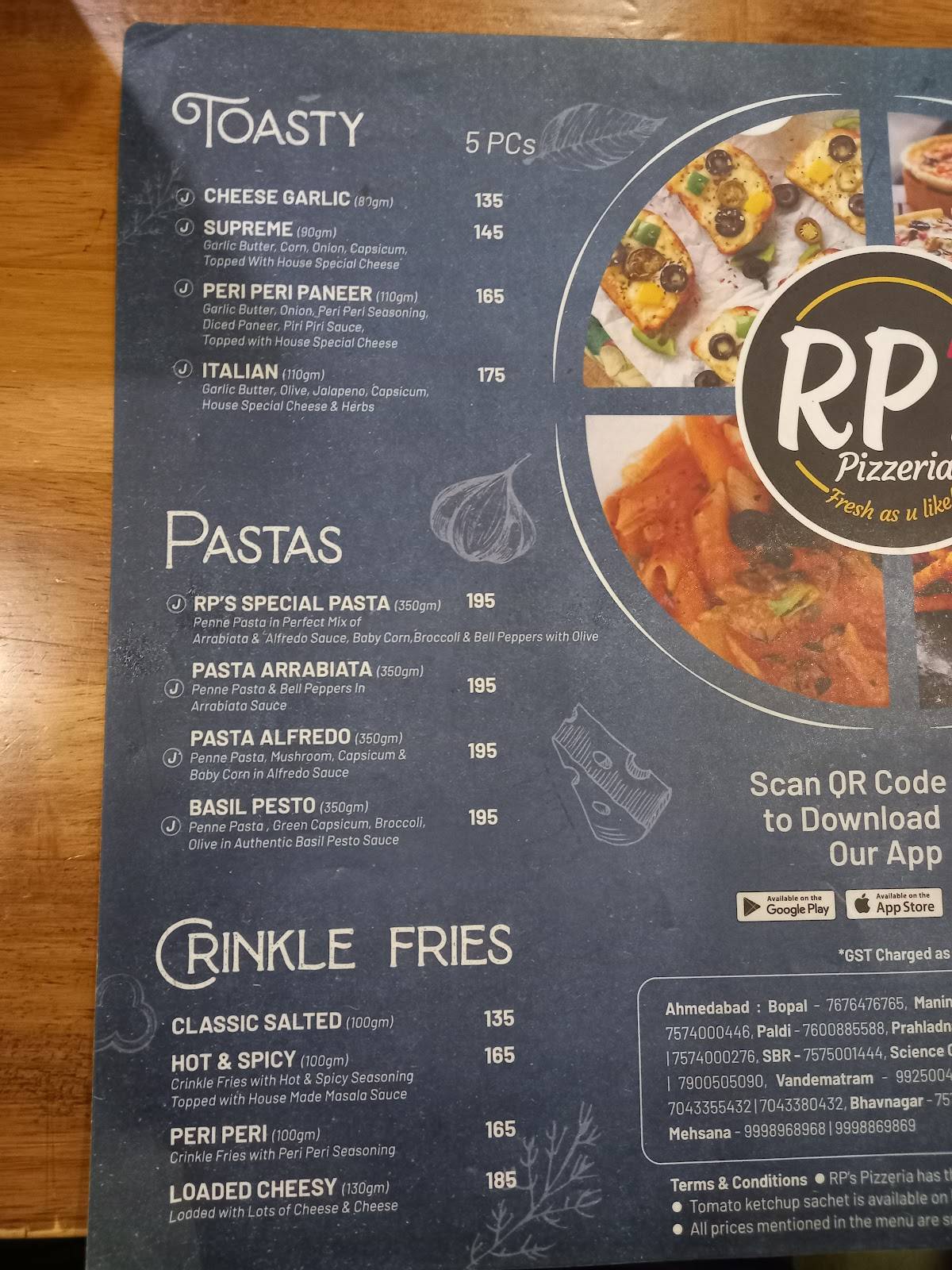 RP's Pizzeria Vijay Cross Road menu