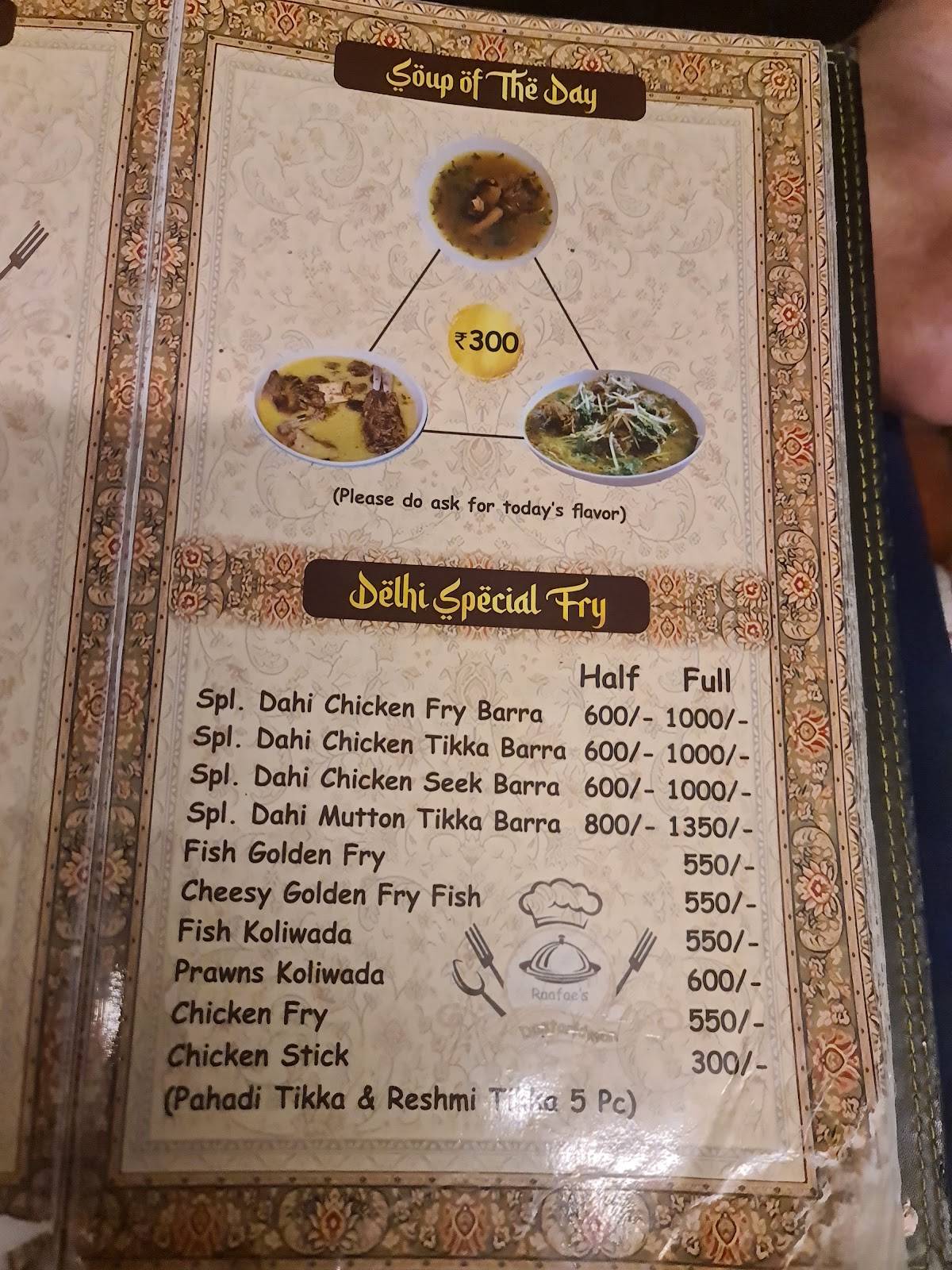 Raafae's Dastarkhwan menu