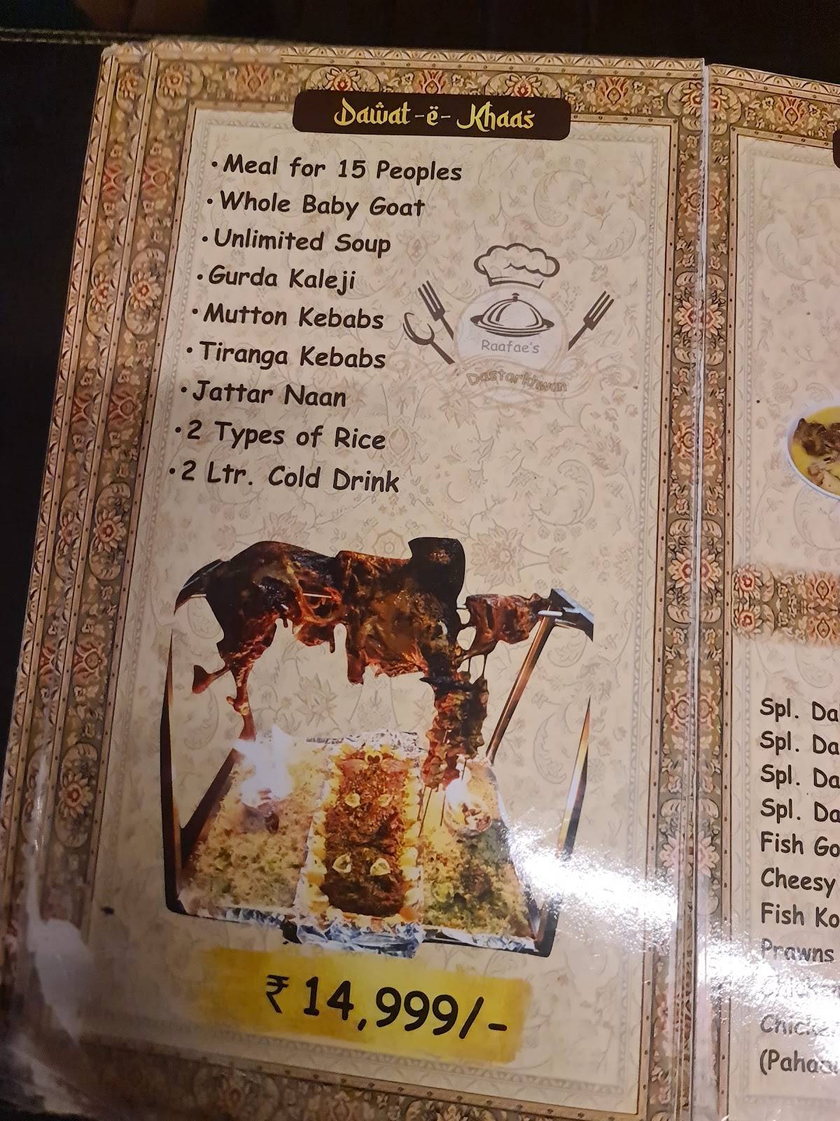 Raafae's Dastarkhwan menu