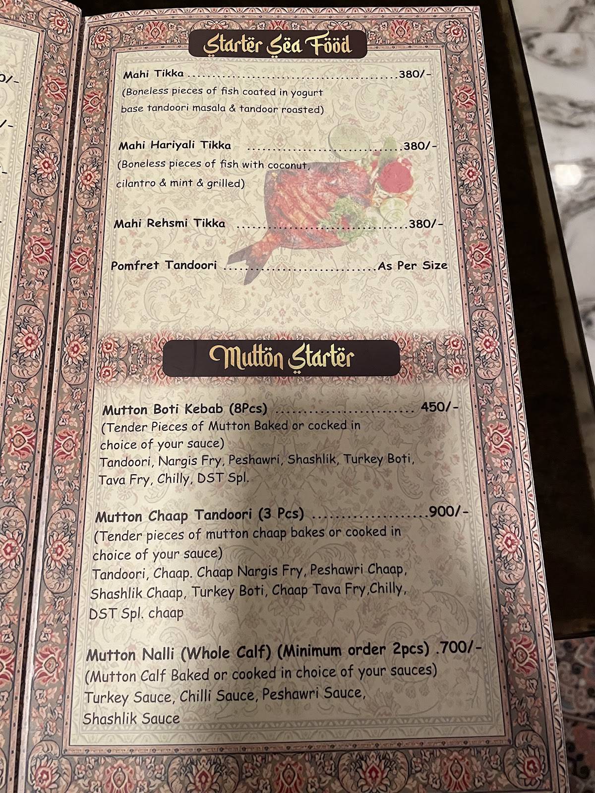 Raafae's Dastarkhwan menu