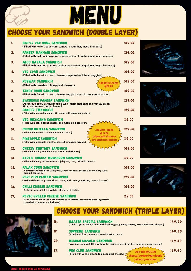 Raasta Cafe menu
