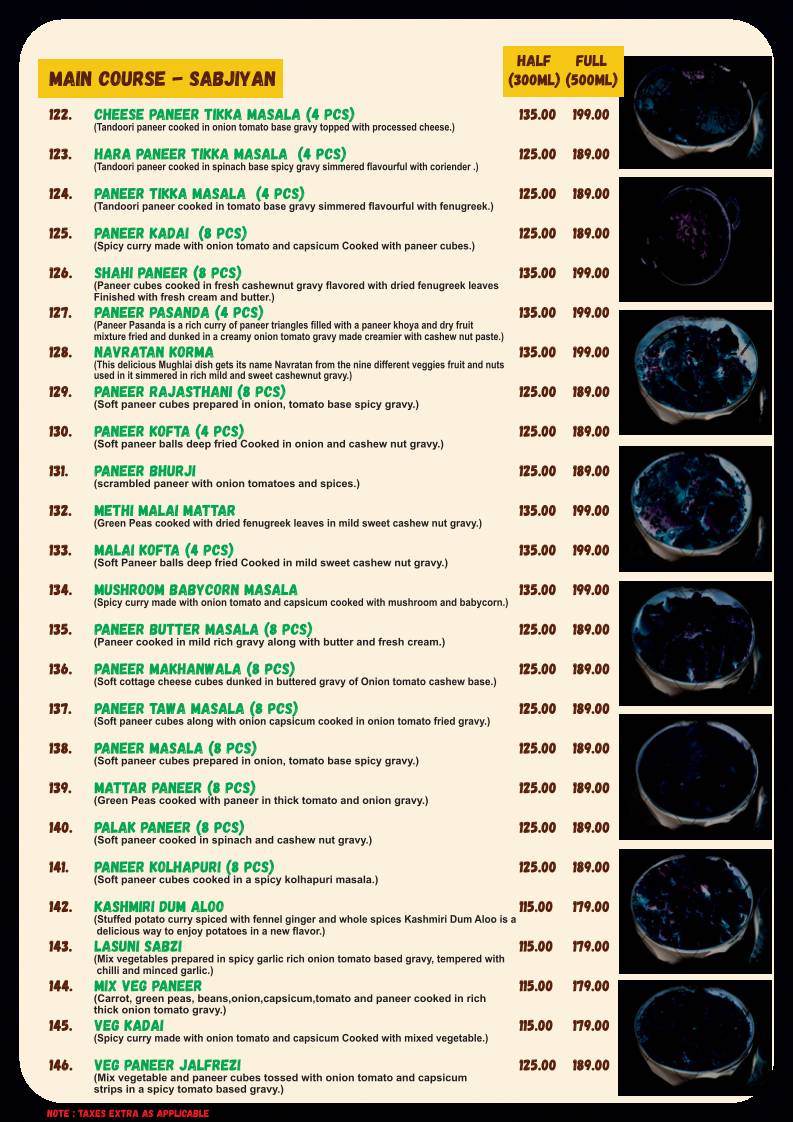 Raasta Cafe menu