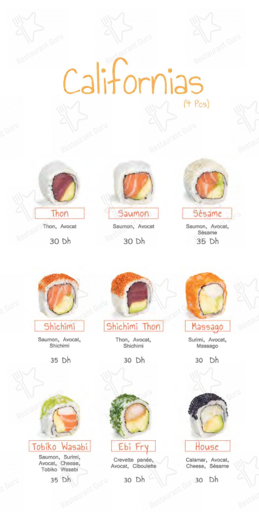 Menu pour Sushi house Hay Riad - plats et boissons