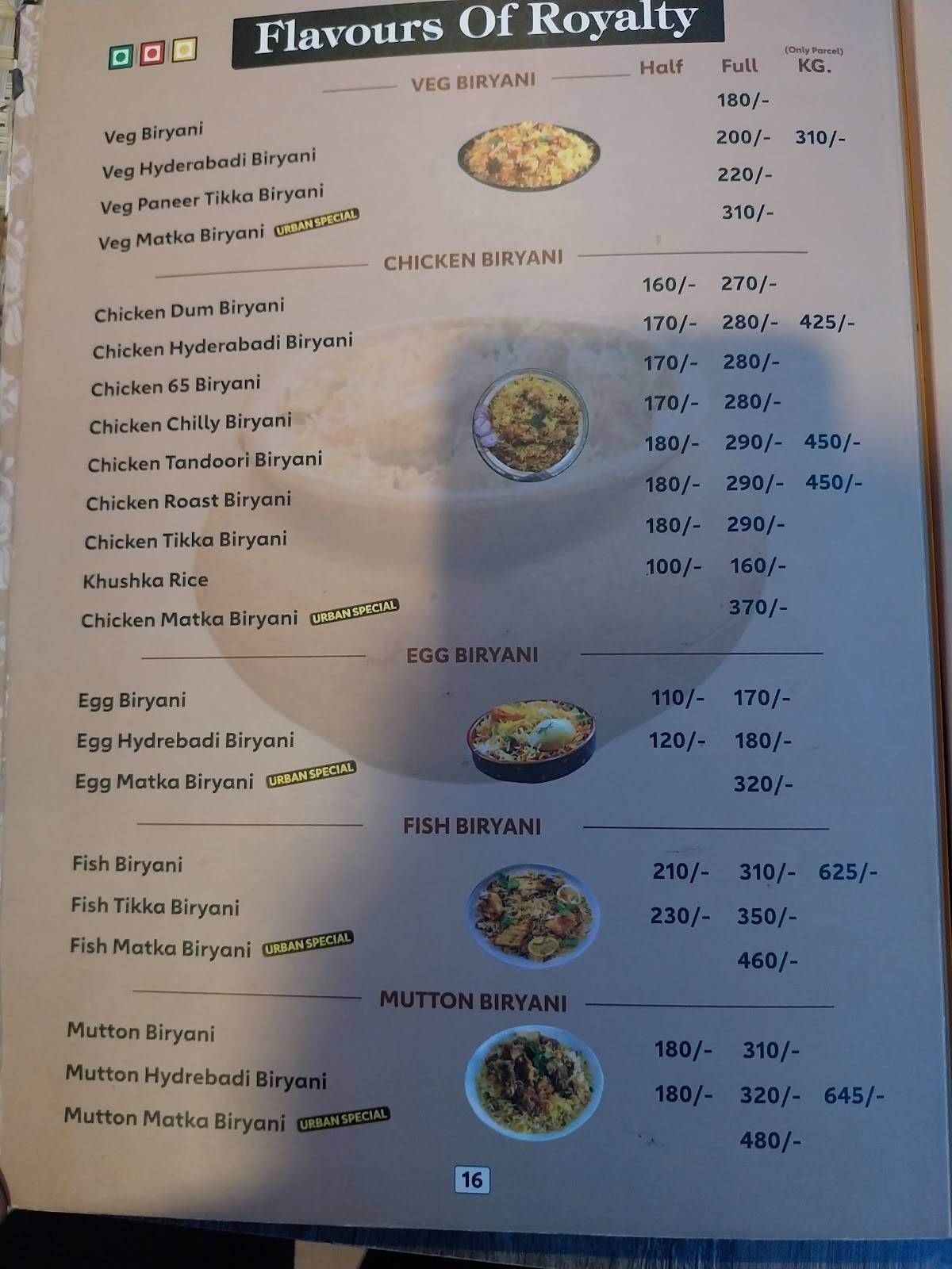 Urban Biryani Restaurant menu