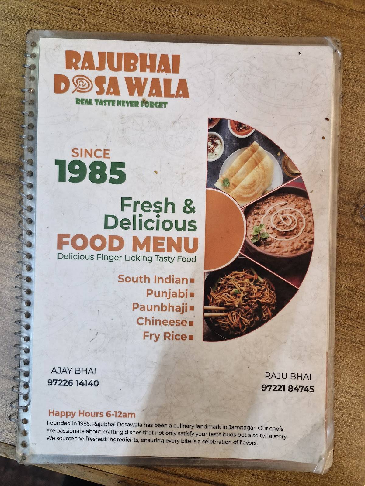 Raju Bhai Dhosha Wala menu