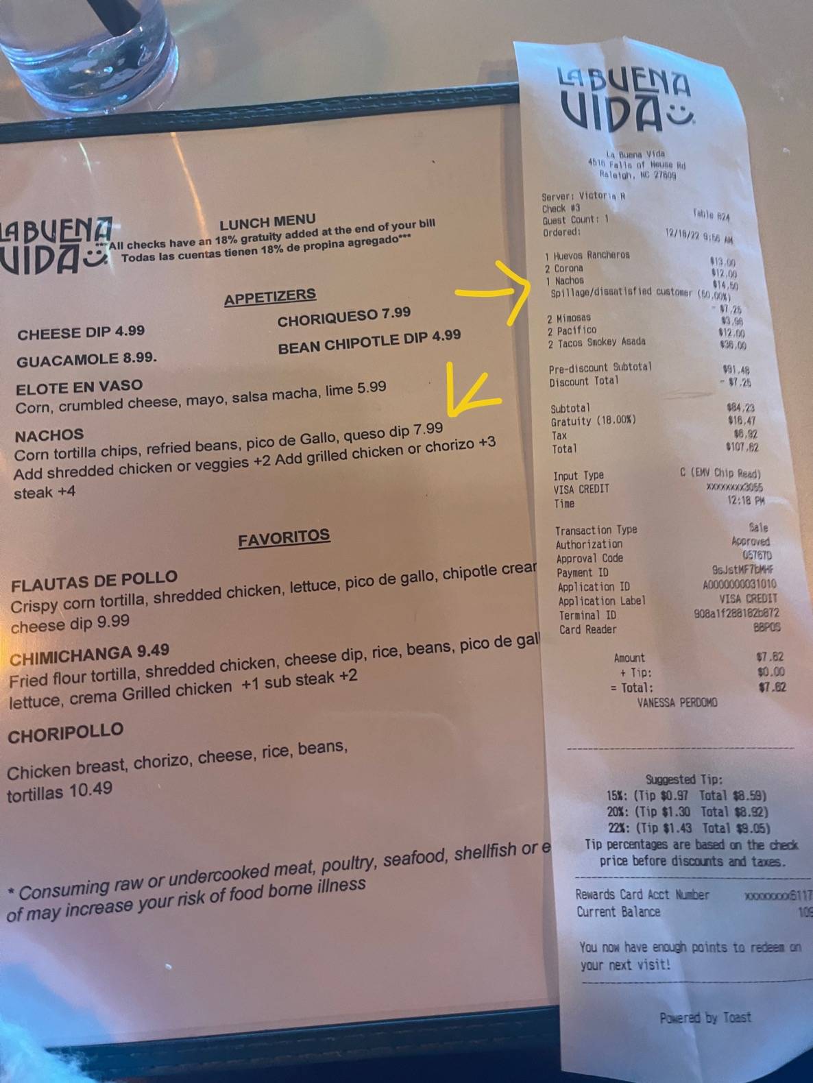 Menu at La Buena Vida restaurant, Raleigh, Falls of Neuse Rd