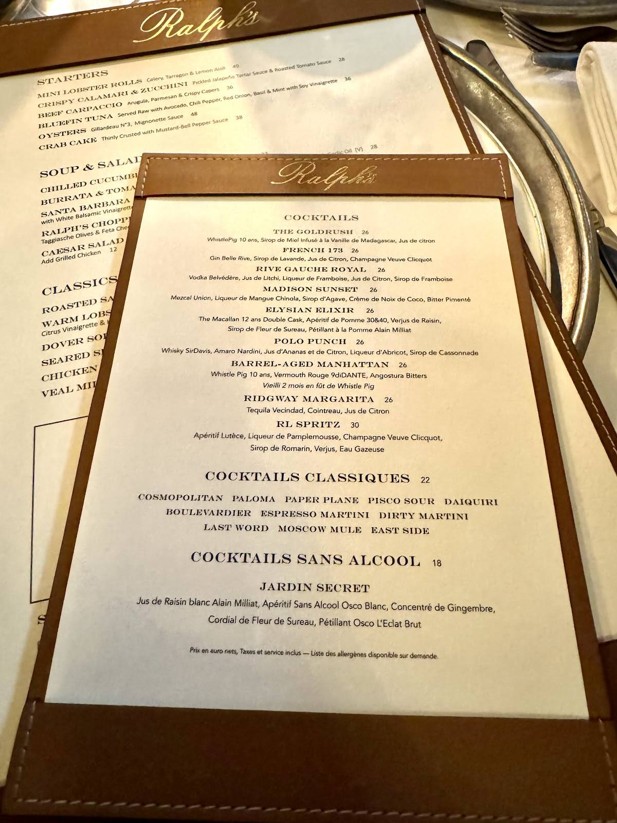 Menu de Ralph's Restaurant