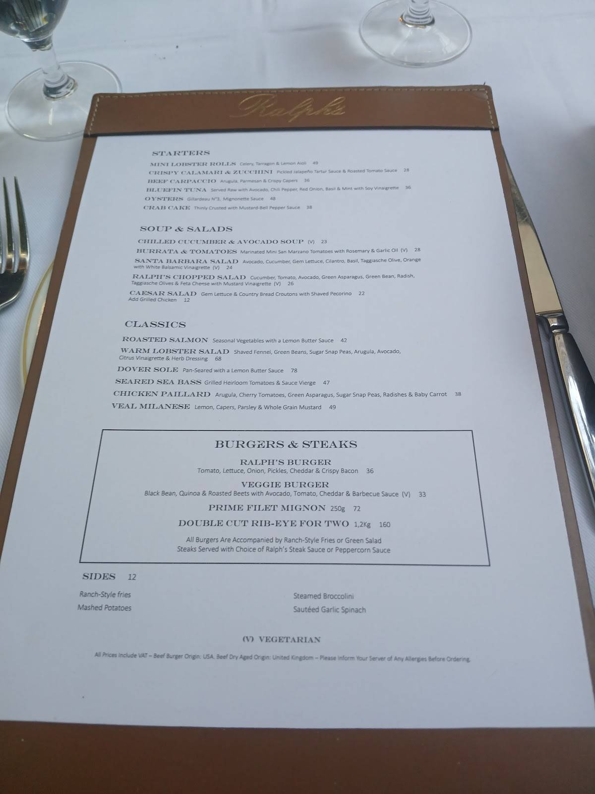 Menu de Ralph's Restaurant