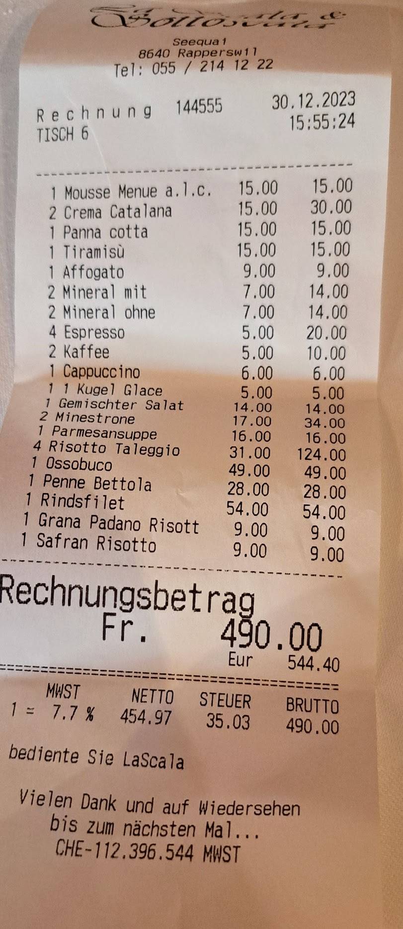 Menu di La Scala 