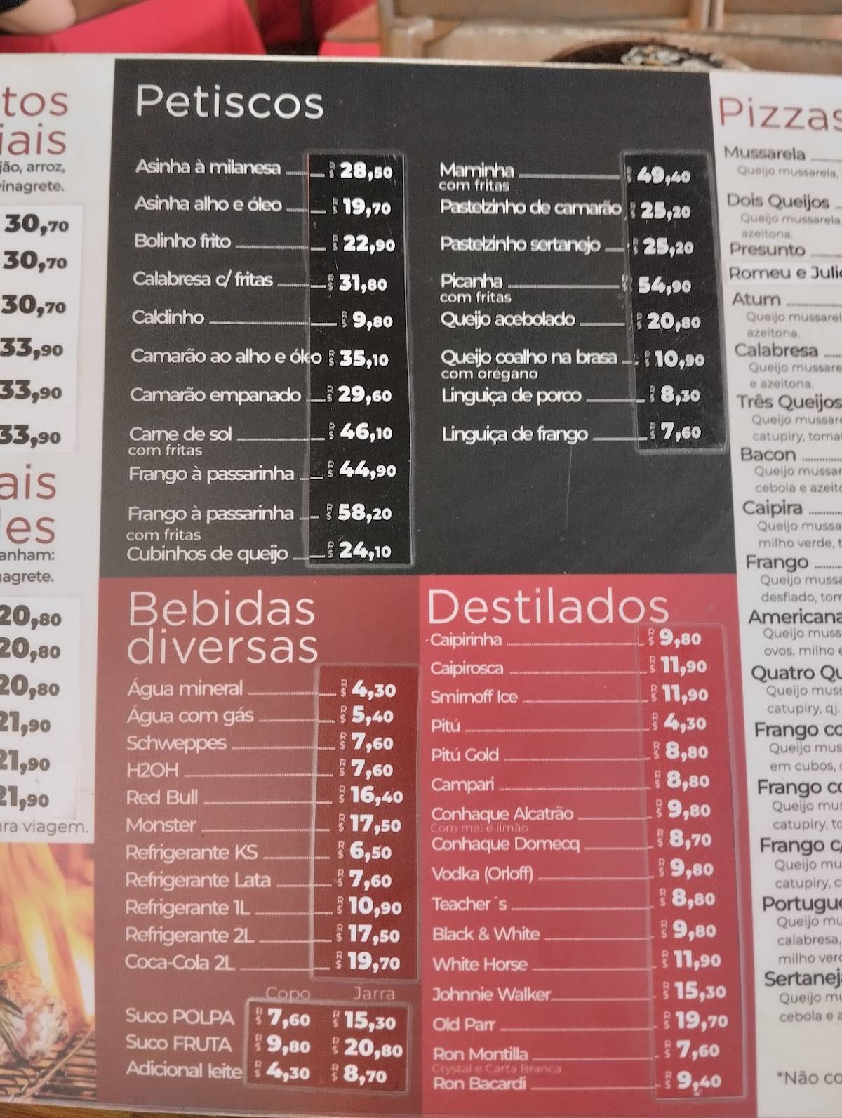 Recanto da Picanha Churrascaria e Pizzaria cardápio