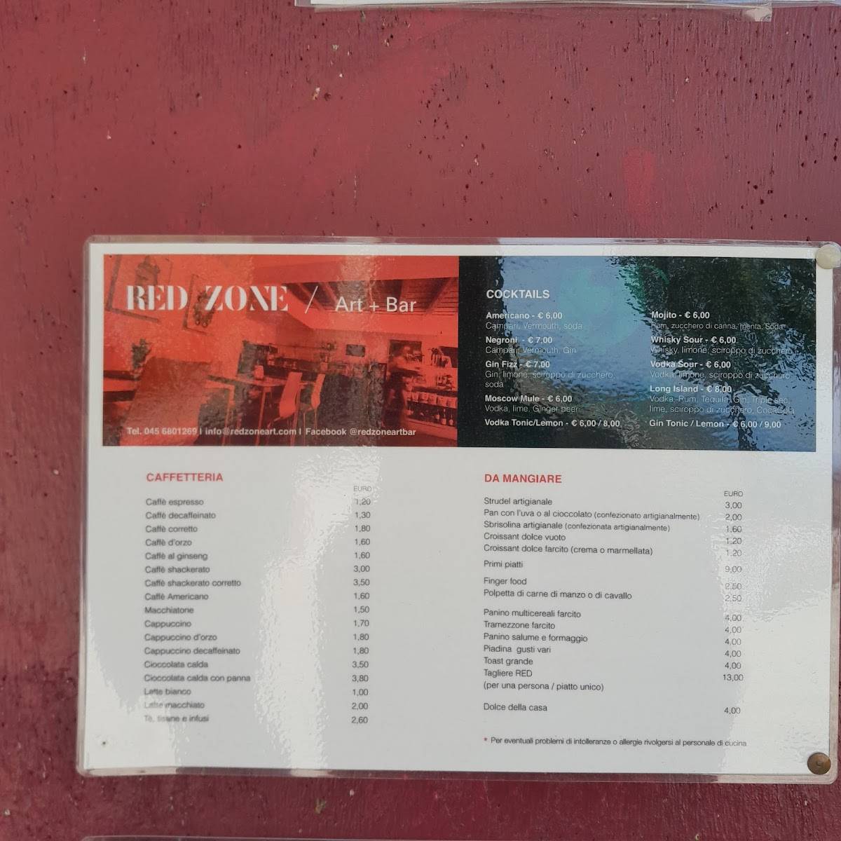Menu di Red Zone Art Bar 