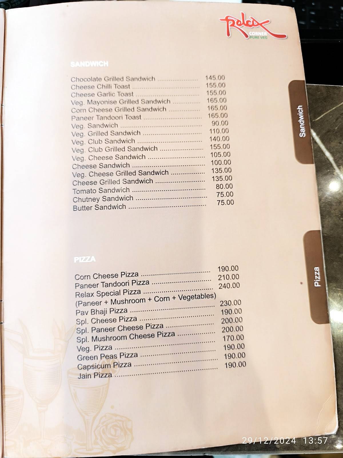 Relax Corner Pure Veg Restaurant menu
