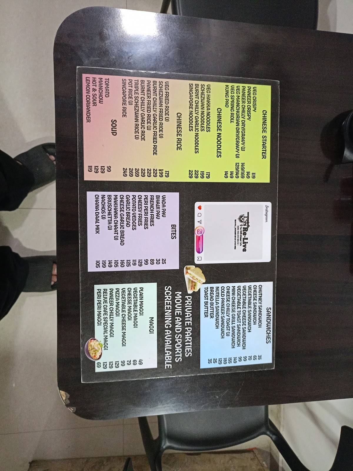 Relive Cafe menu