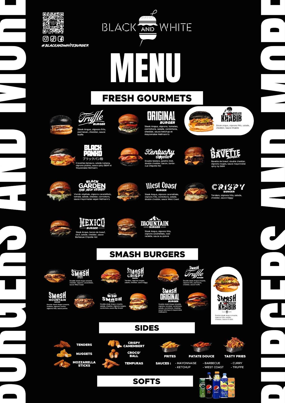 Menu de Black & White Burger Rennes