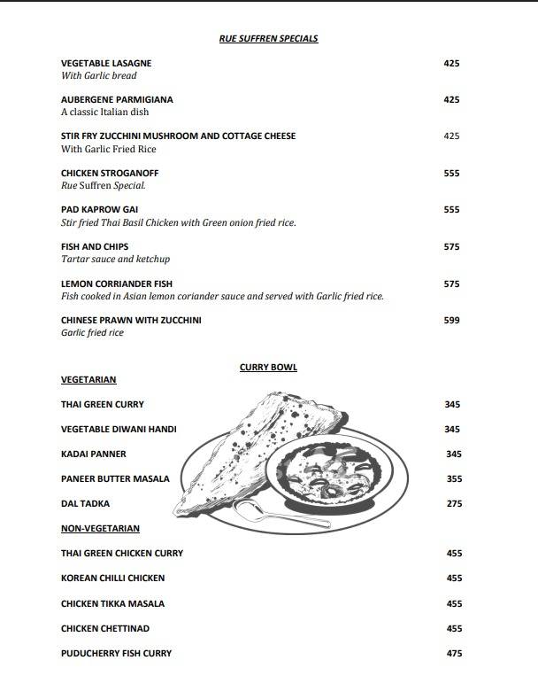 1 RUE SUFFREN - Best Resto Bar Restaurant in White Town - Pondicherry menu