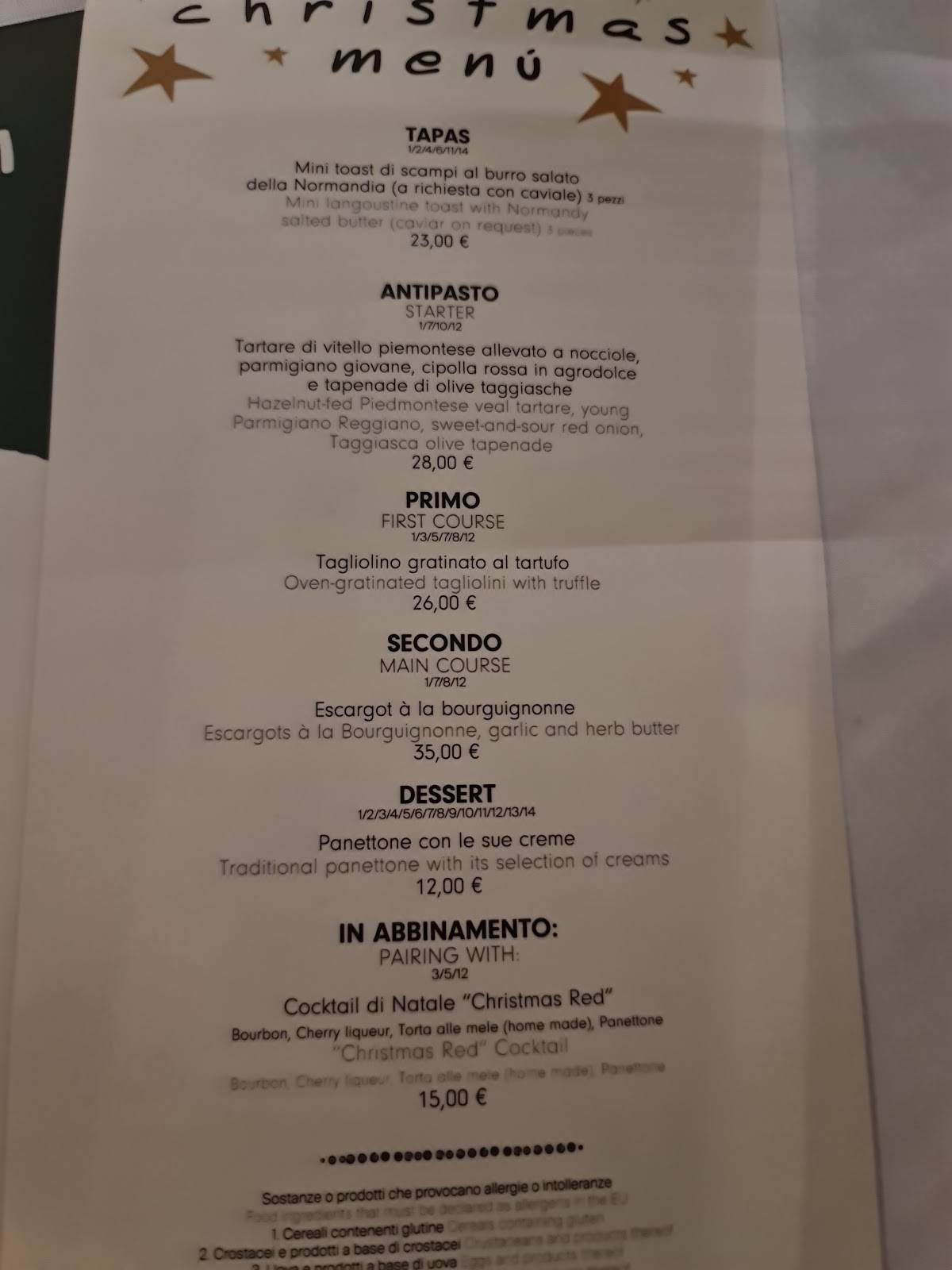 Menu di 10 Corso Como 